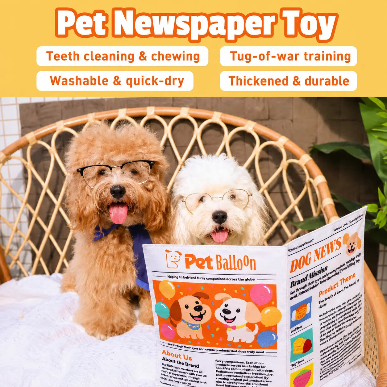 Durable Newspaper Pet Balloon Dog Toy - Crinkle Chew for Boredom Relief, Teeth Cleaning, Interactive Play - Safe, Non-Toxic, Washable, Quick-Dry